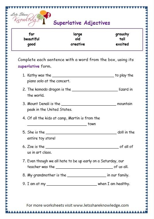 Grade 3 Grammar Topic 15 Superlative Adjectives Worksheets Free 