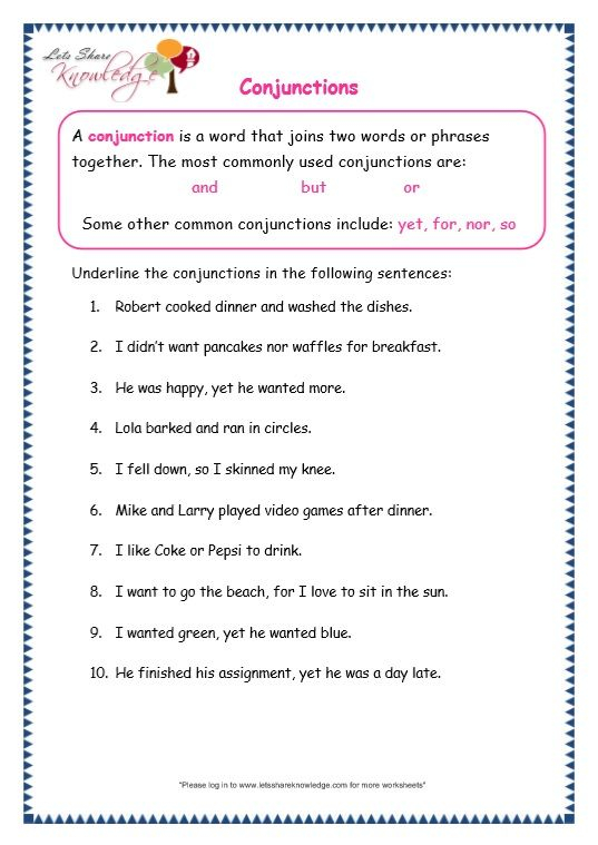 Grade 3 Grammar Topic 19 Conjunctions Worksheets