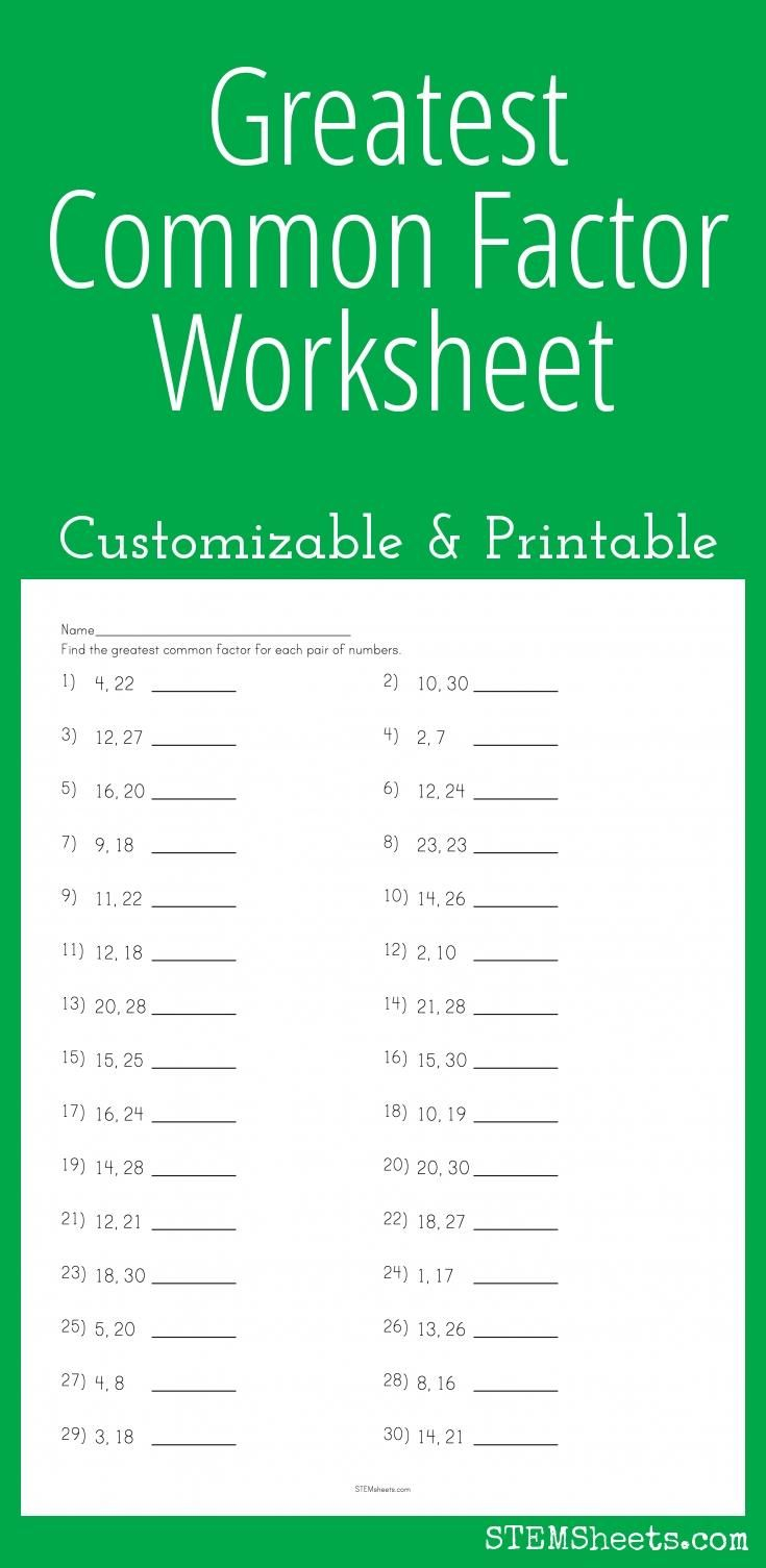 Greatest Common Factor Worksheet Customizable And Printable