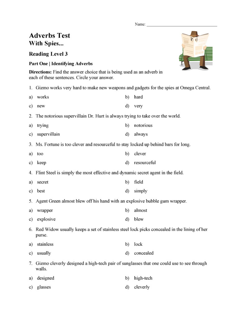 Identifying Adverbs Test Reading Level 3 Preview