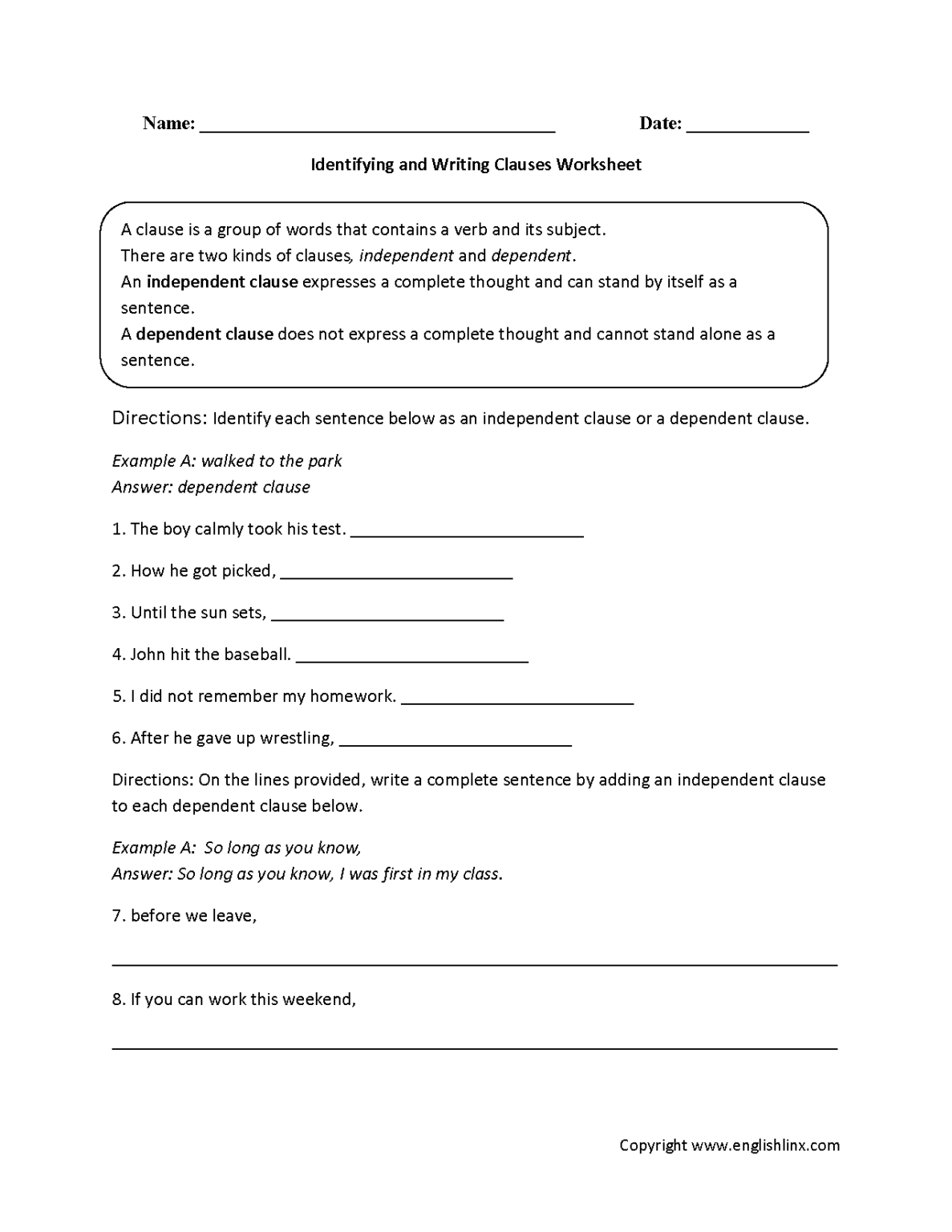 Adjective And Adverb Clauses Worksheet 8th Grade - AdverbWorksheets.net