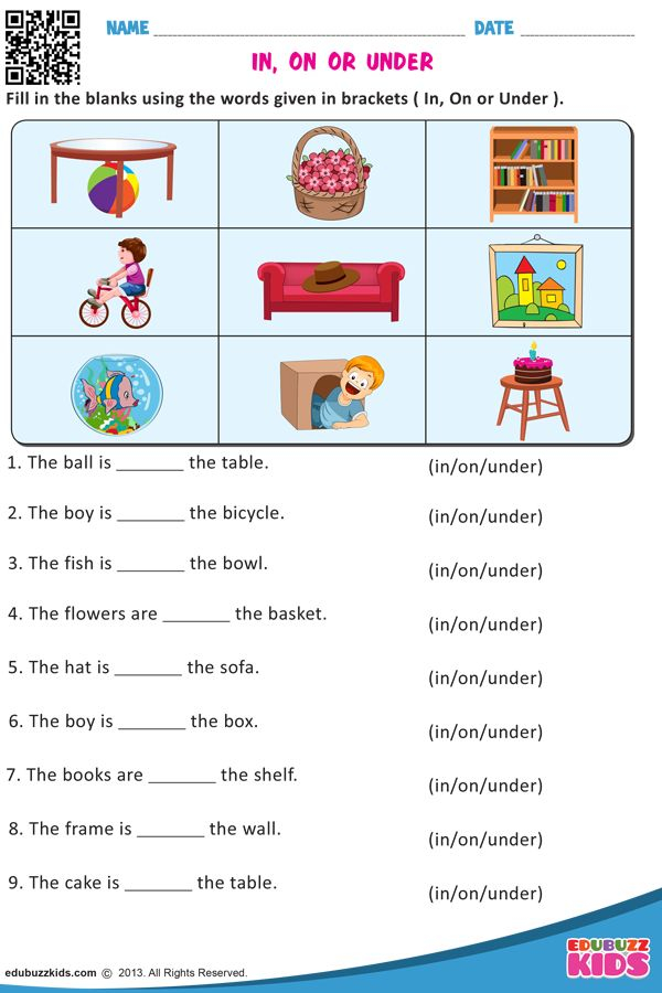 IN ON OR UNDER Preposition Worksheets Preposition Worksheets 