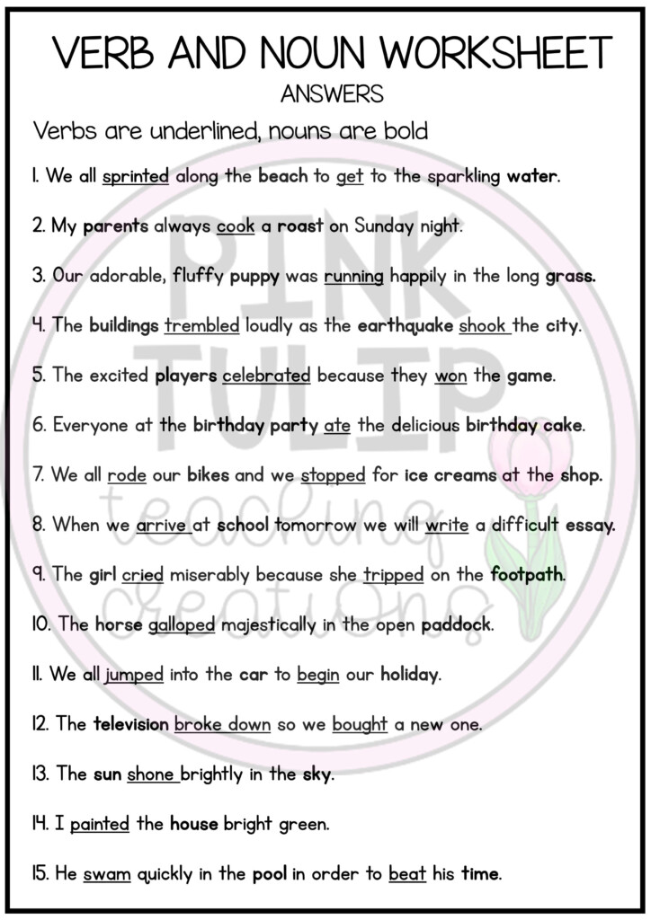 Label The Verbs And Nouns Worksheet Nouns Worksheet Part Of Speech 