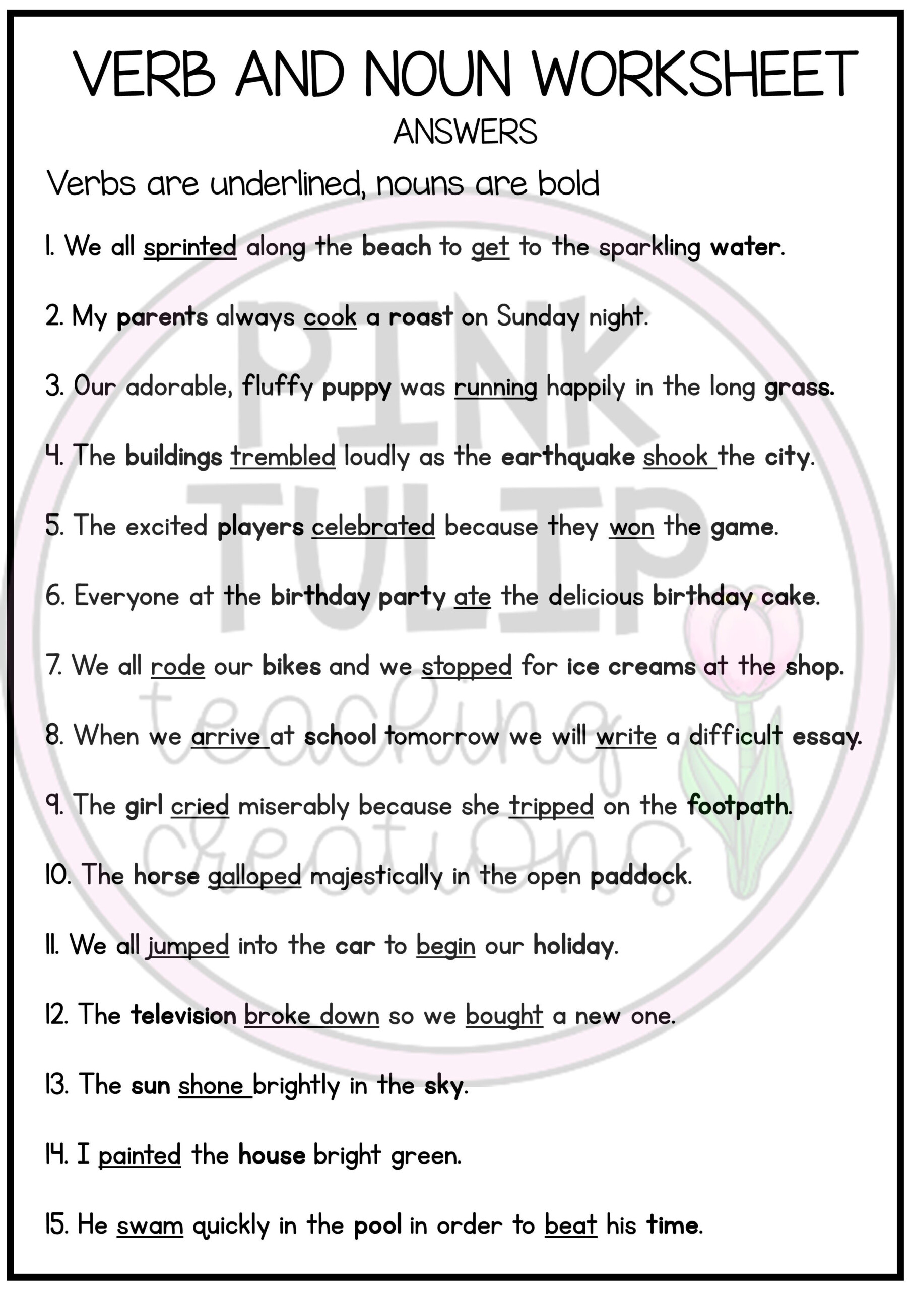 Label The Verbs And Nouns Worksheet Nouns Worksheet Part Of Speech