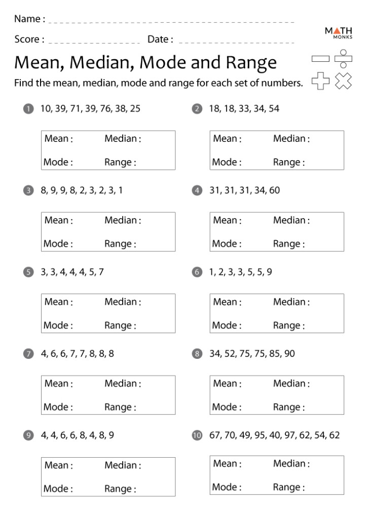 Mean Median Mode Range Worksheets Math Monks