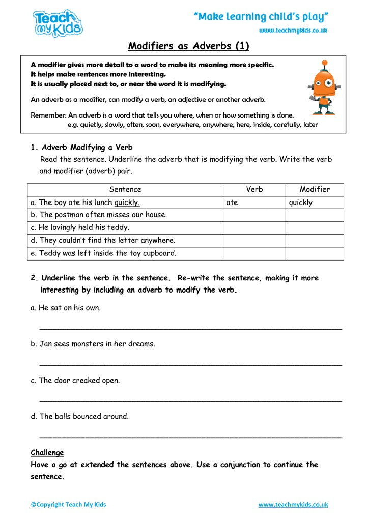 Modifying Adverbs Worksheet Pdf AdverbWorksheets