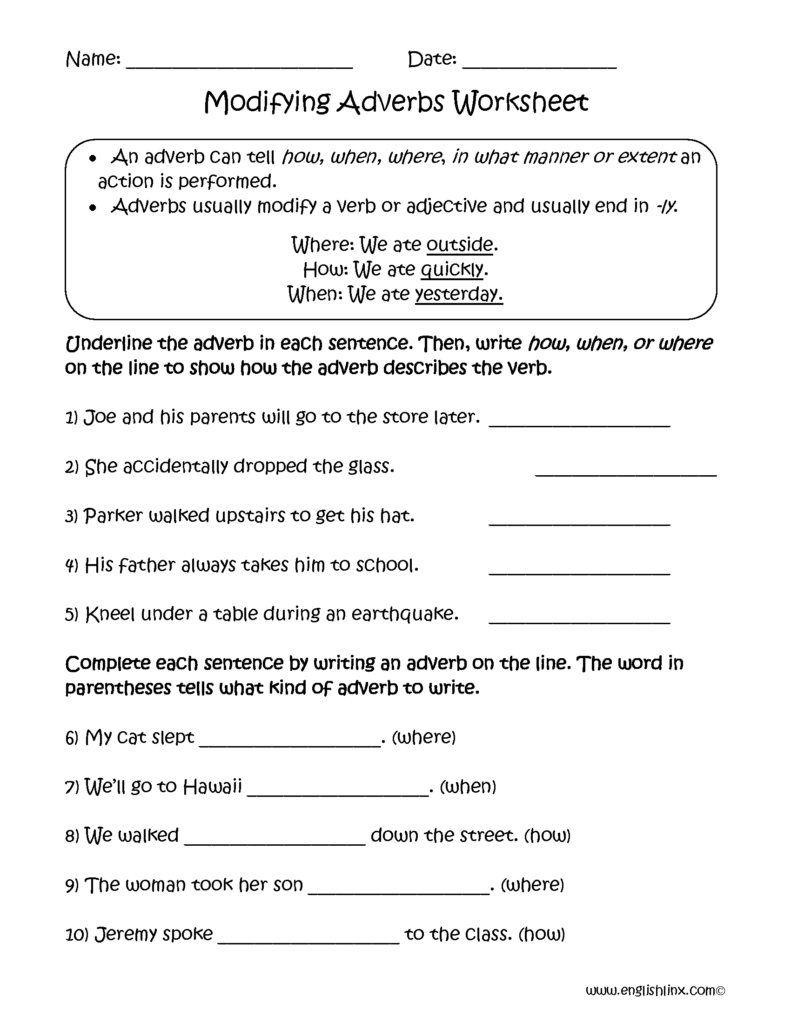 Modifying Adverbs Worksheets Adverbs Worksheet Adverbs Preposition 