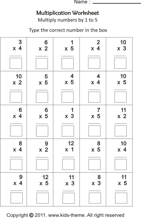 Multiplication Worksheets Multiply Numbers By 1 To 5 Multiplication 