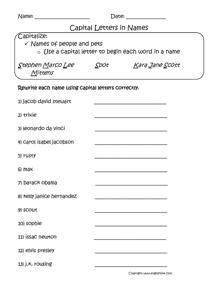 Names Capitalization Worksheets Capitalization Worksheets 2nd Grade 