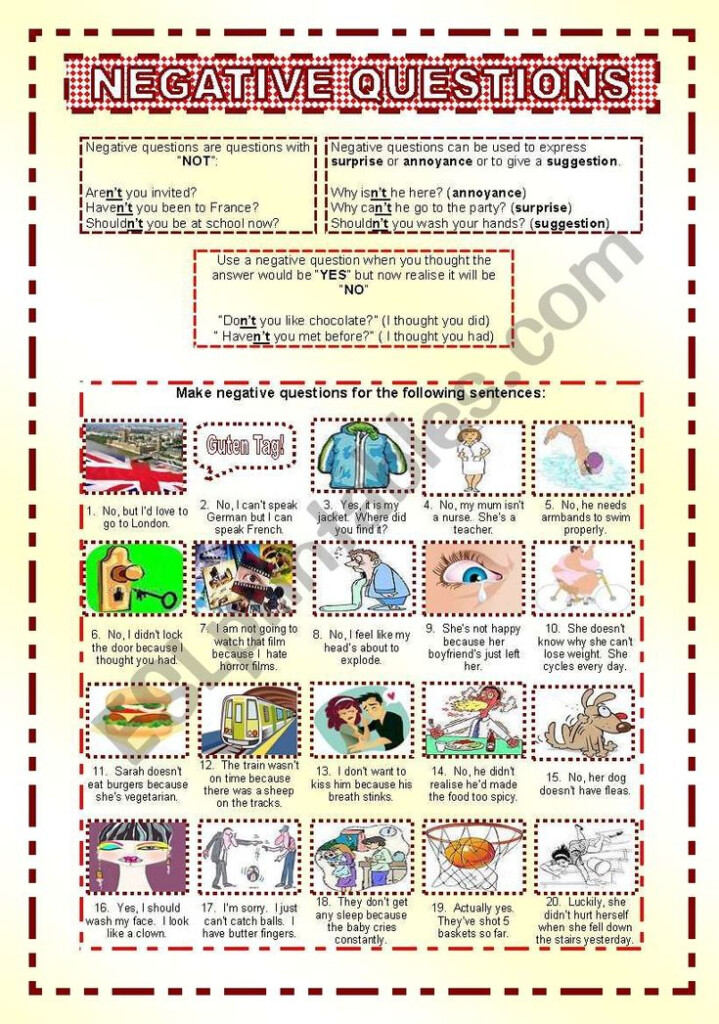 Negative Questions ESL Worksheet By Pepelie English Vocab Esl 