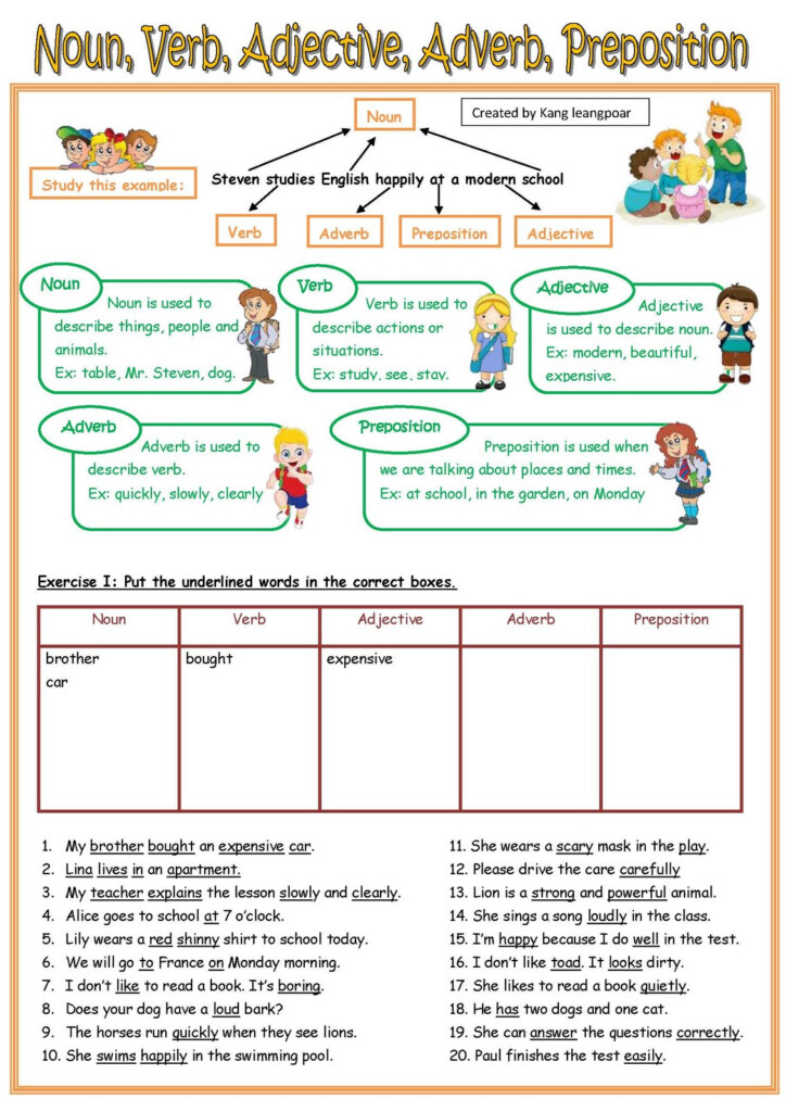 Noun Adjective Verb Worksheets