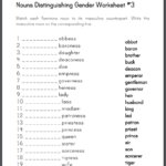 Nouns Distinguishing Gender Matching Worksheet Student Handouts