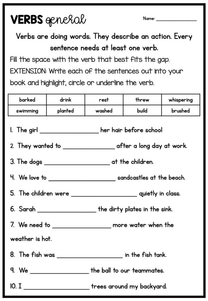 Nouns Verbs And Adjectives Fill In The Blanks Part Of Speech Noun 