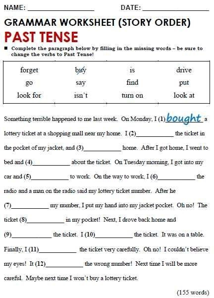 Past Tense Worksheets For Grade 4 Worksheets Master