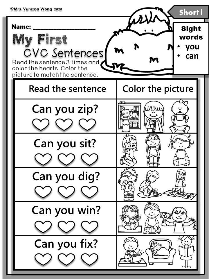 Phonics Activities And Worksheets My First CVC Sentence