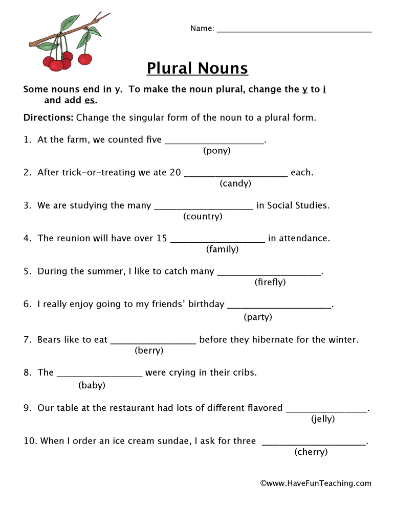 Plural Noun Fill In The Blank Worksheet Have Fun Teaching