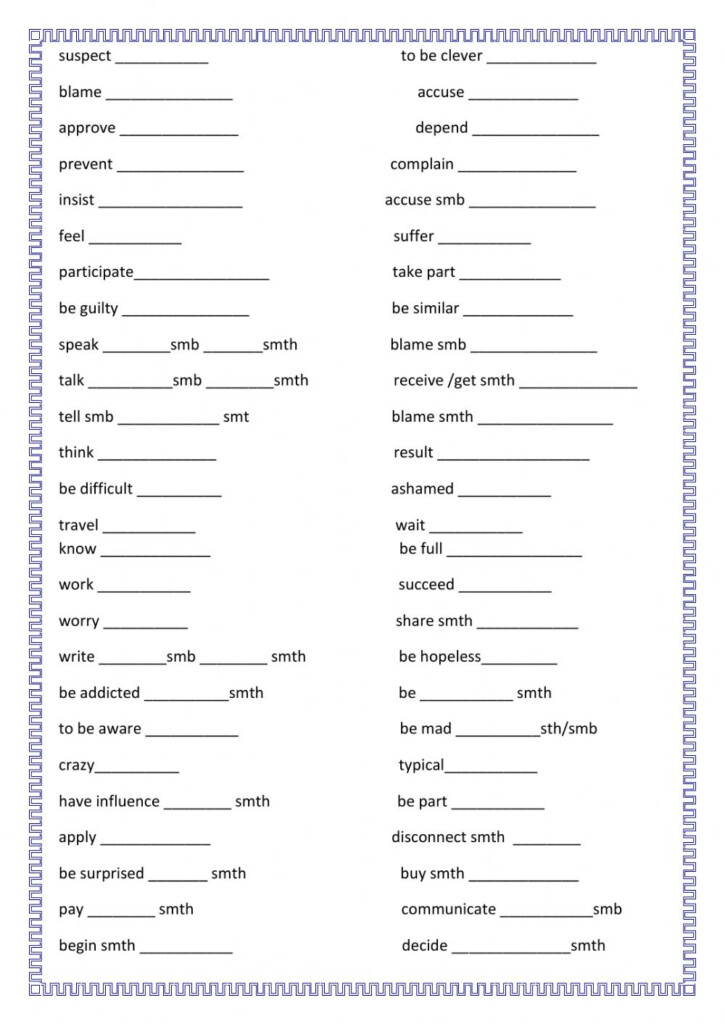 Prepositions After Nouns Adjectives Verbs Worksheet