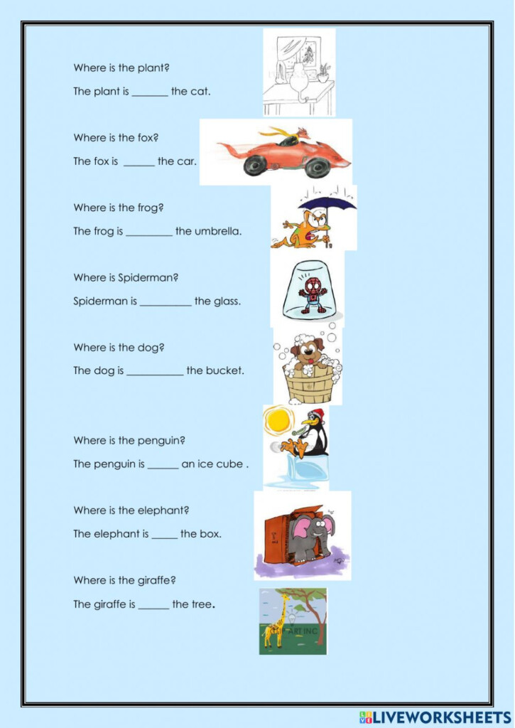 Prepositions in on under Next To Worksheet