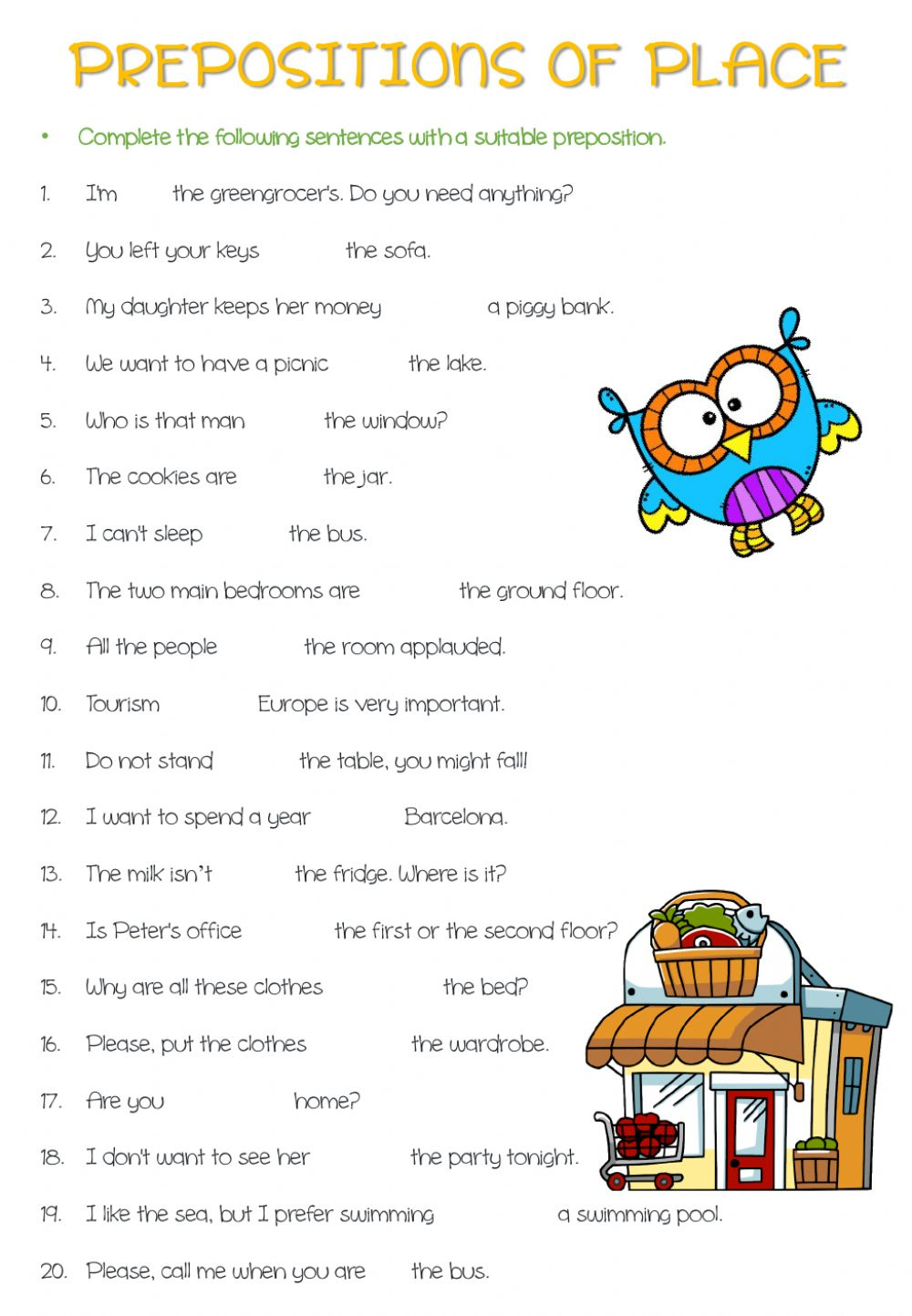 Prepositions Of Place IN ON And AT Exercise Worksheet