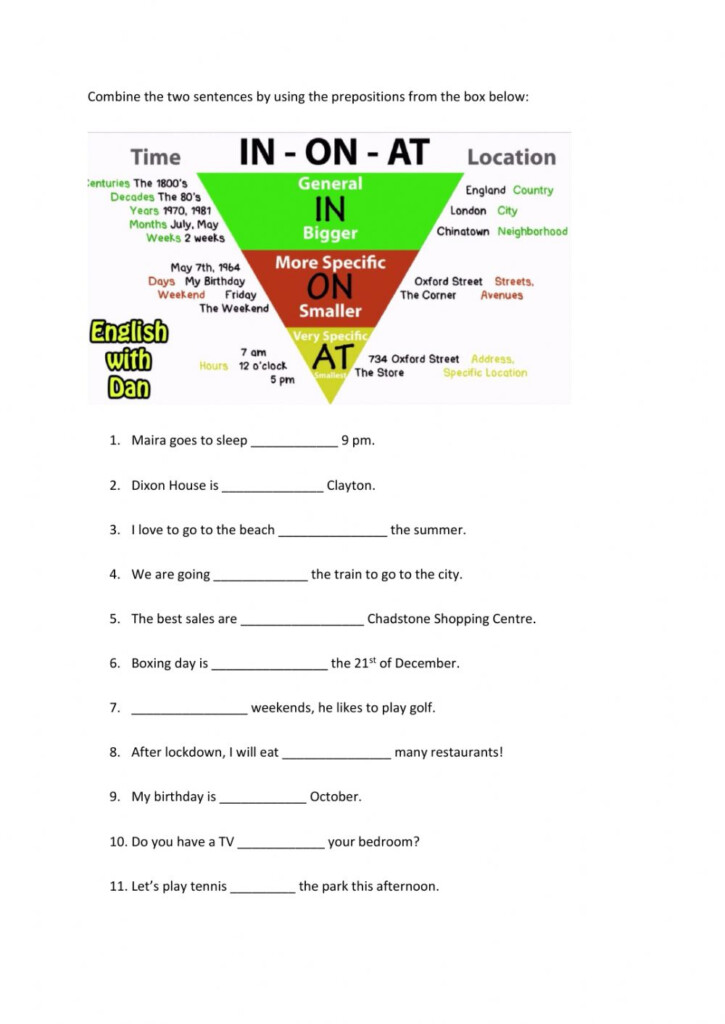 Prepositions Of Time And Place At On In Worksheet