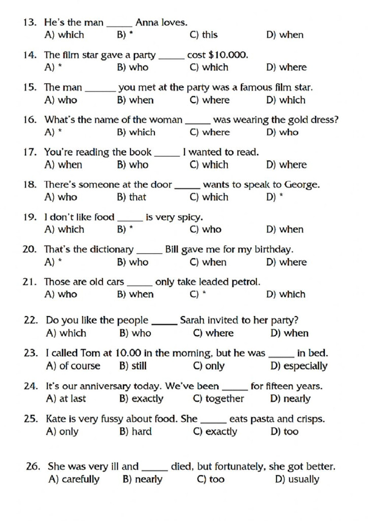 Present Perfect Vs Past Simple Adverbs Relative Clause Worksheet