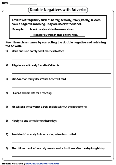 Printable Double Negative Worksheets Ela Worksheets Sentences 
