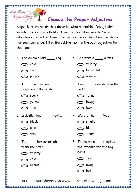 Printable Worksheets On Adjectives For Grade 6 Learning How To Read