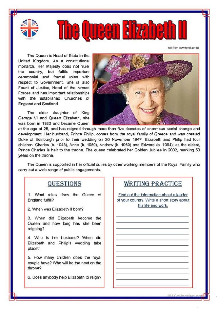 Queen Elizabeth II English ESL Worksheets For Distance Learning And 