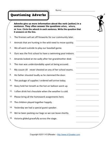 Questioning Adverbs Free Printable Adverb Worksheets Adverbs 