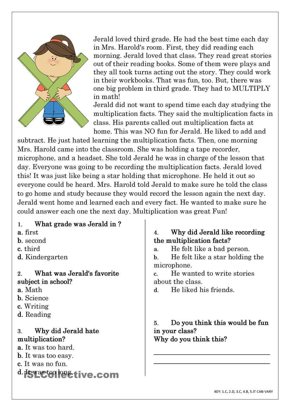 Reading Comprehension Worksheets Elementary