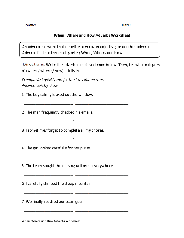 Regular Adverbs Worksheets Where When And How Adverbs Worksheet