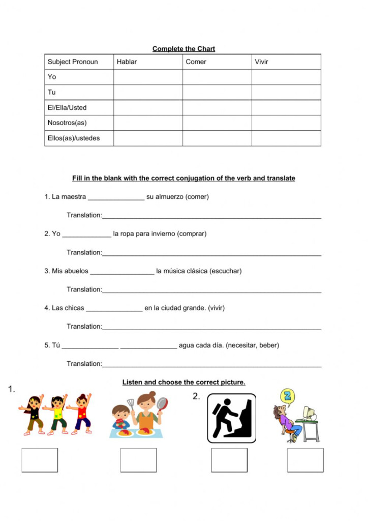 Regular Spanish Verbs Practice Worksheet