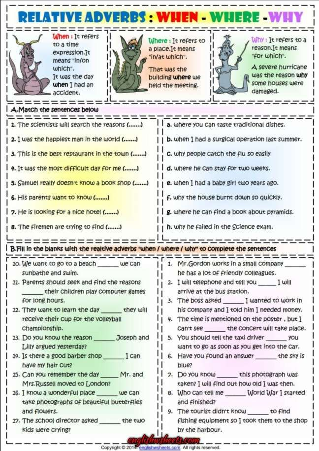 Relative Adverbs 4Th Grade Worksheet Isacork