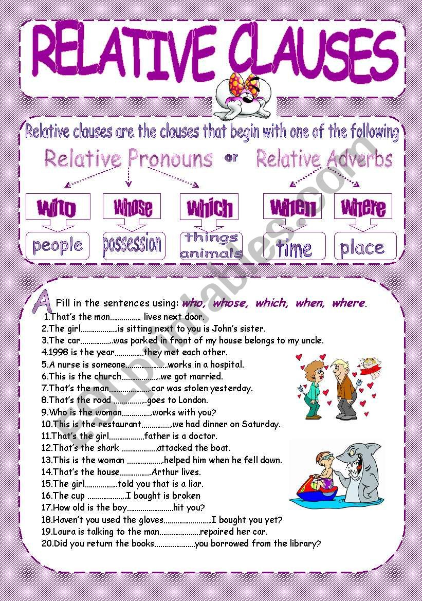 Relative Clauses Esl Worksheet By Kodora