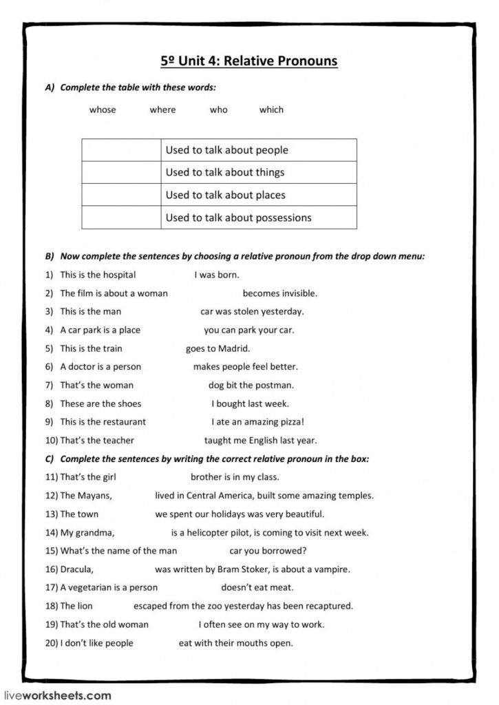 Relative Pronoun Worksheet 4th Grade Relative Pronouns Pronoun 