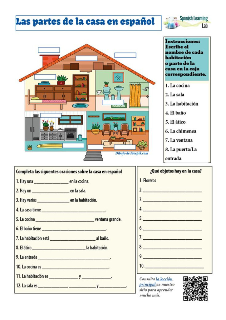 Rooms And Parts Of The House In Spanish PDF Worksheet 