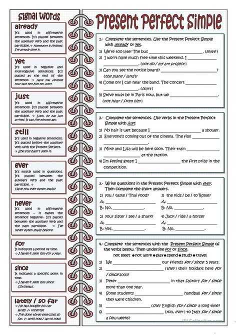 SIGNAL WORDS FOR PRESENT PERFECT Worksheet Free ESL Printable 