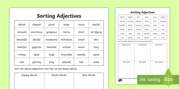 Sorting Adjectives Worksheet Easy To Print Twinkl