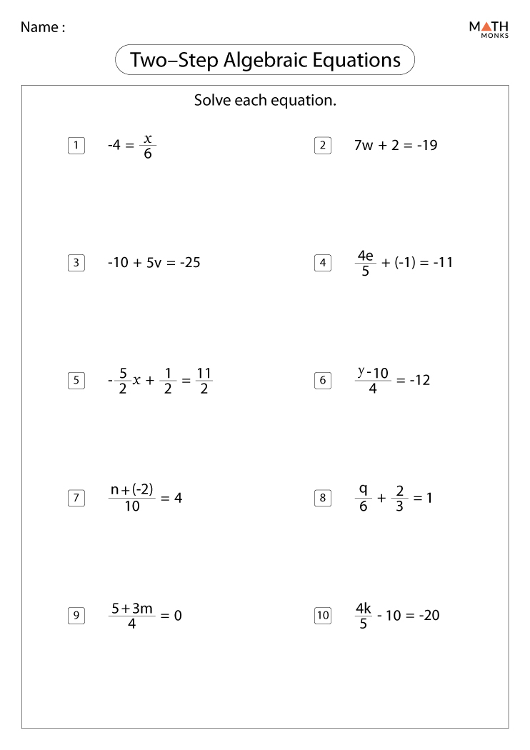 Two Step Equations Worksheets Math Monks