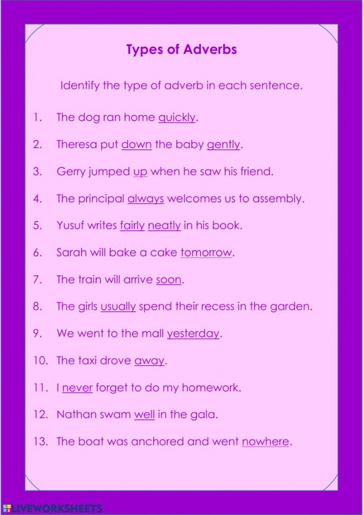 Kinds Of Adverbs Worksheet Grade 1