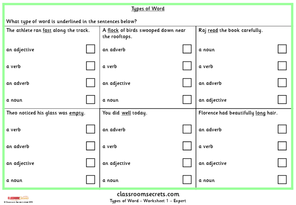 Types Of Word KS1 SPAG Test Practice Classroom Secrets