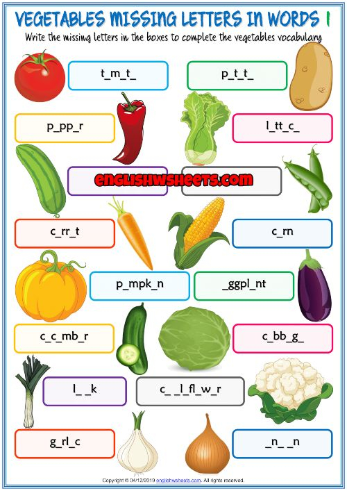 Vegetables ESL Missing Letters In Words Worksheets Esl Vocabulary 