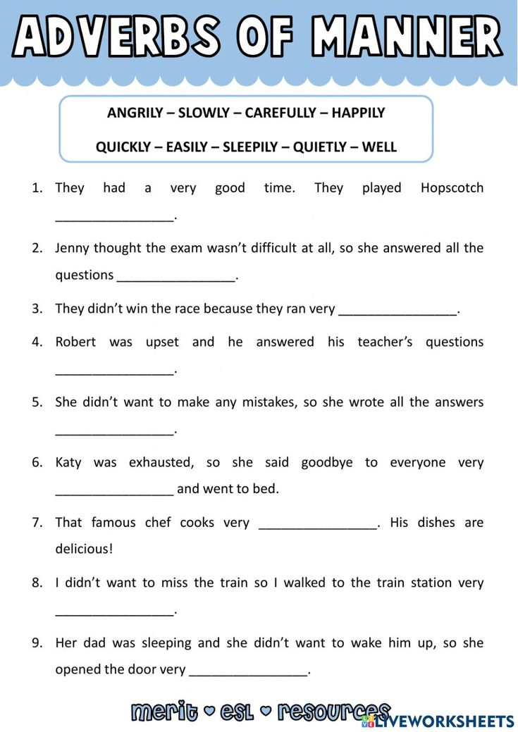 Vocabulary Adverbs Of Manner Worksheet Adverbs Middle School